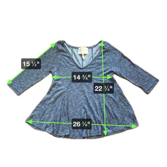 Puella Blue Striped V Neck 3/4 Sleeve Swing Trapeze Top Women’s Size S - Picture 5 of 5
